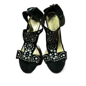 Anne Michelle Studded Ankle Heels with Wooden Heel